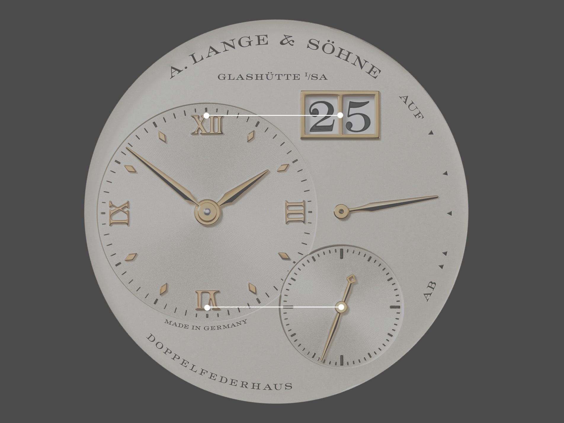 A. Lange & Söhne Lange 1 first edition dial highlighting the placement of sub-dials for A Collected Man London