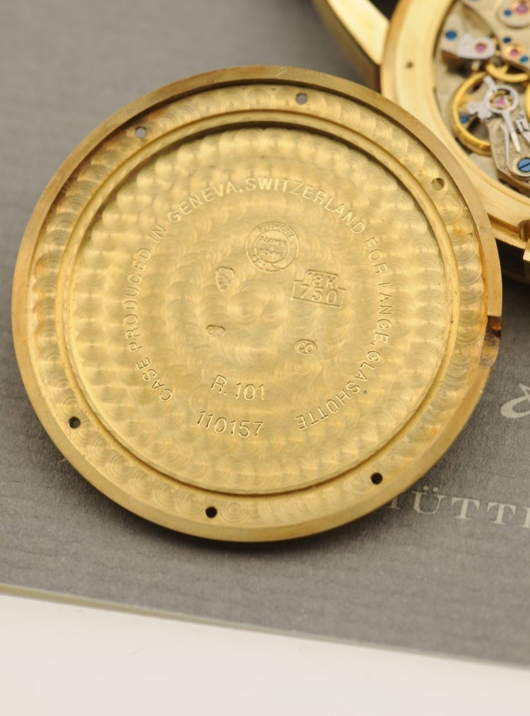 A. Lange & Söhne Lange 1 first edition in yellow gold inside the closed caseback for A Collected Man London
