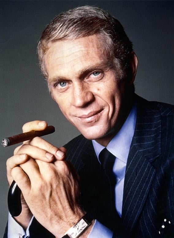 Steve McQueen wearing Cartier Tank Cintrée watch In A Collector’s Guide to the “Collection Privée Cartier Paris” for A Collected Man London