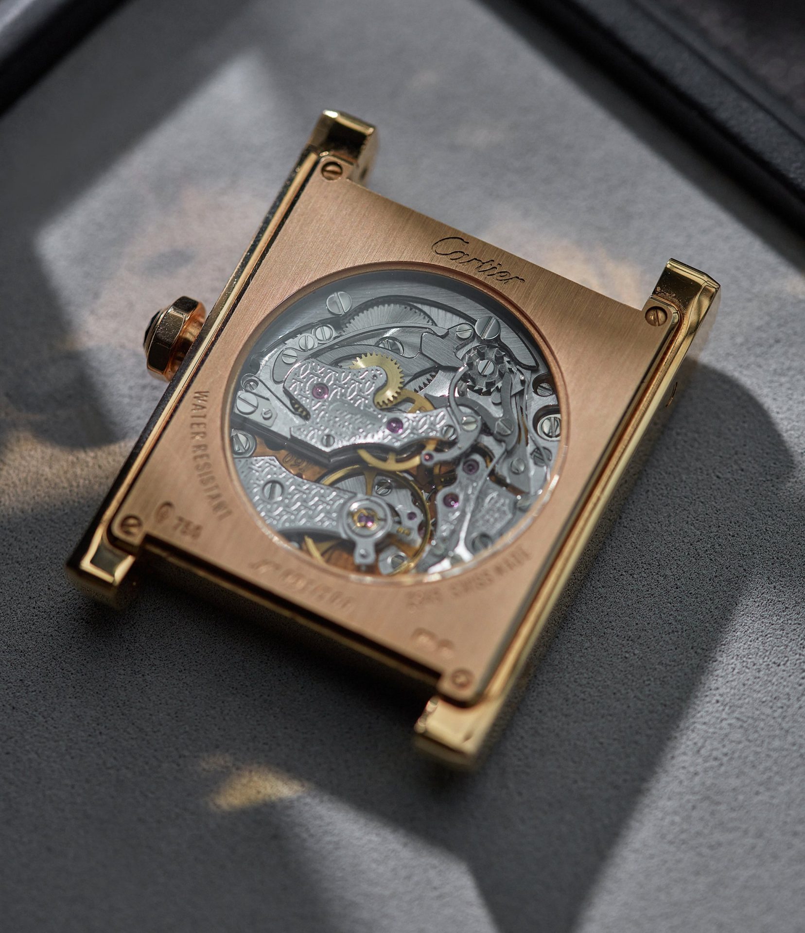 Cartier CPCP Tank Monopoussoir movement close up In A Collector’s Guide to the “Collection Privée Cartier Paris” for A Collected Man London
