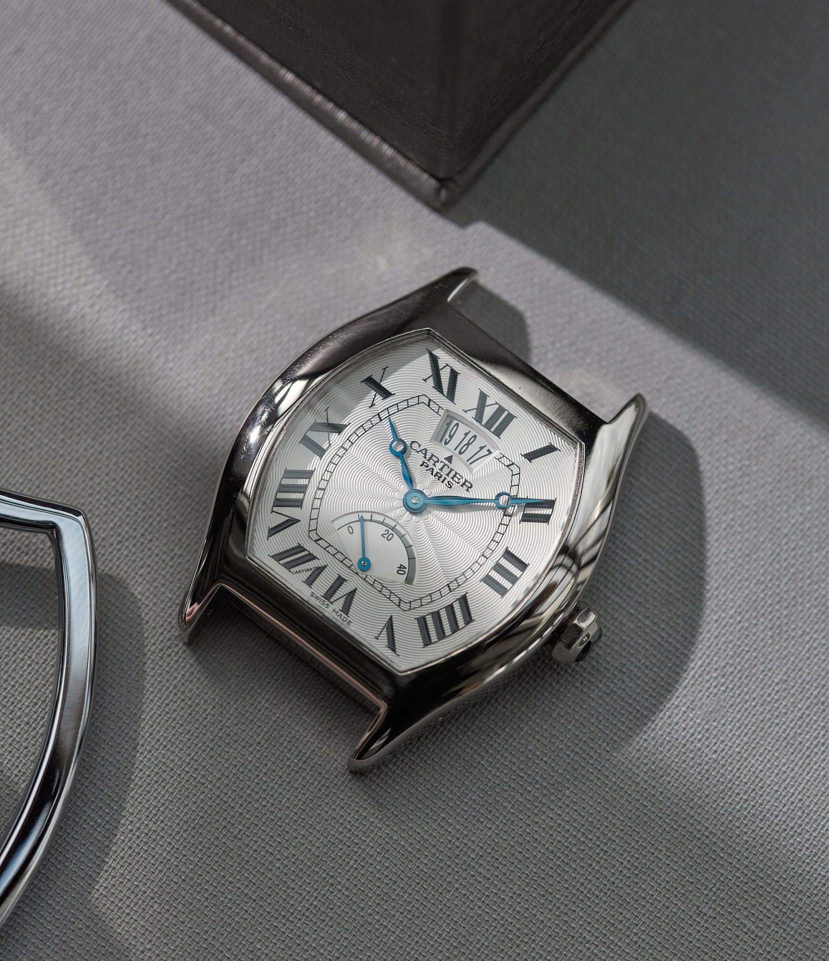 Cartier CPCP white gold Tortue power reserve on table In A Collector’s Guide to the “Collection Privée Cartier Paris” for A Collected Man London