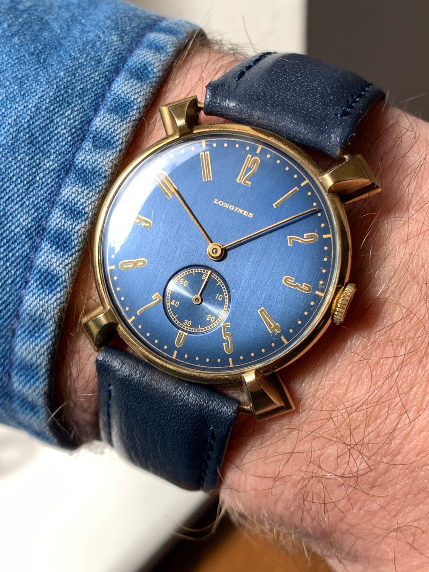 Blue dial vintage Longines with shaped lugs for A Collected Man London