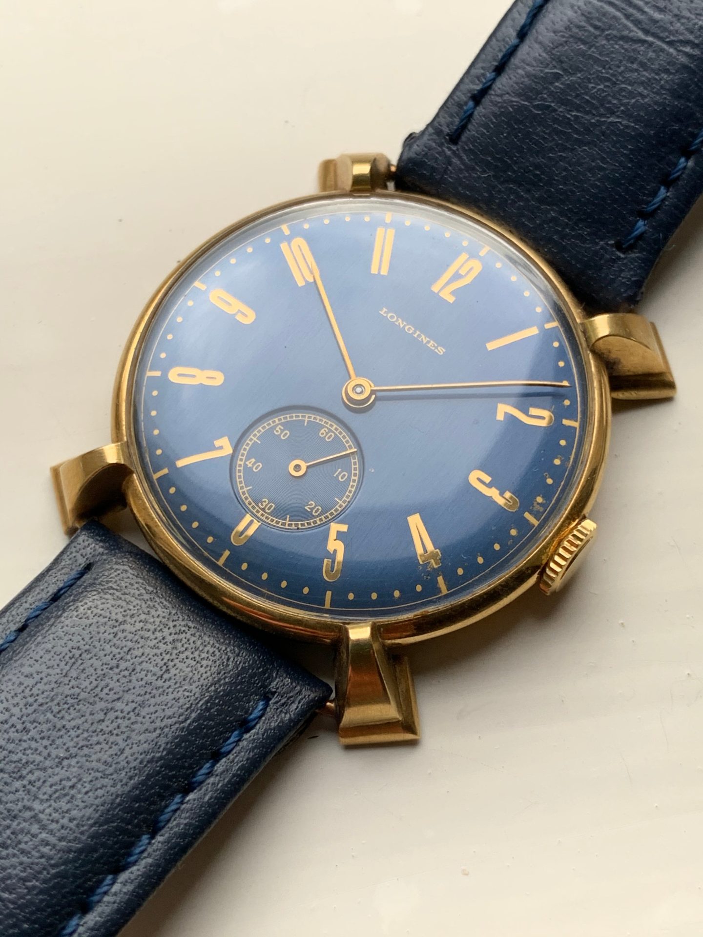 Blue dial vintage Longines possibly unique with shaped lugs for A Collected Man London
