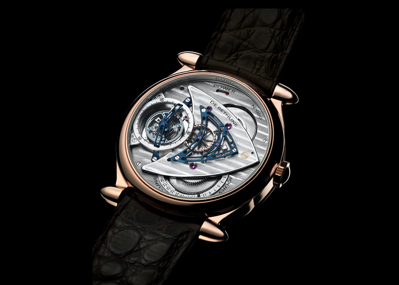 De Bethune DB16 in rose gold sapphire caseback of movement for A Collected Man London