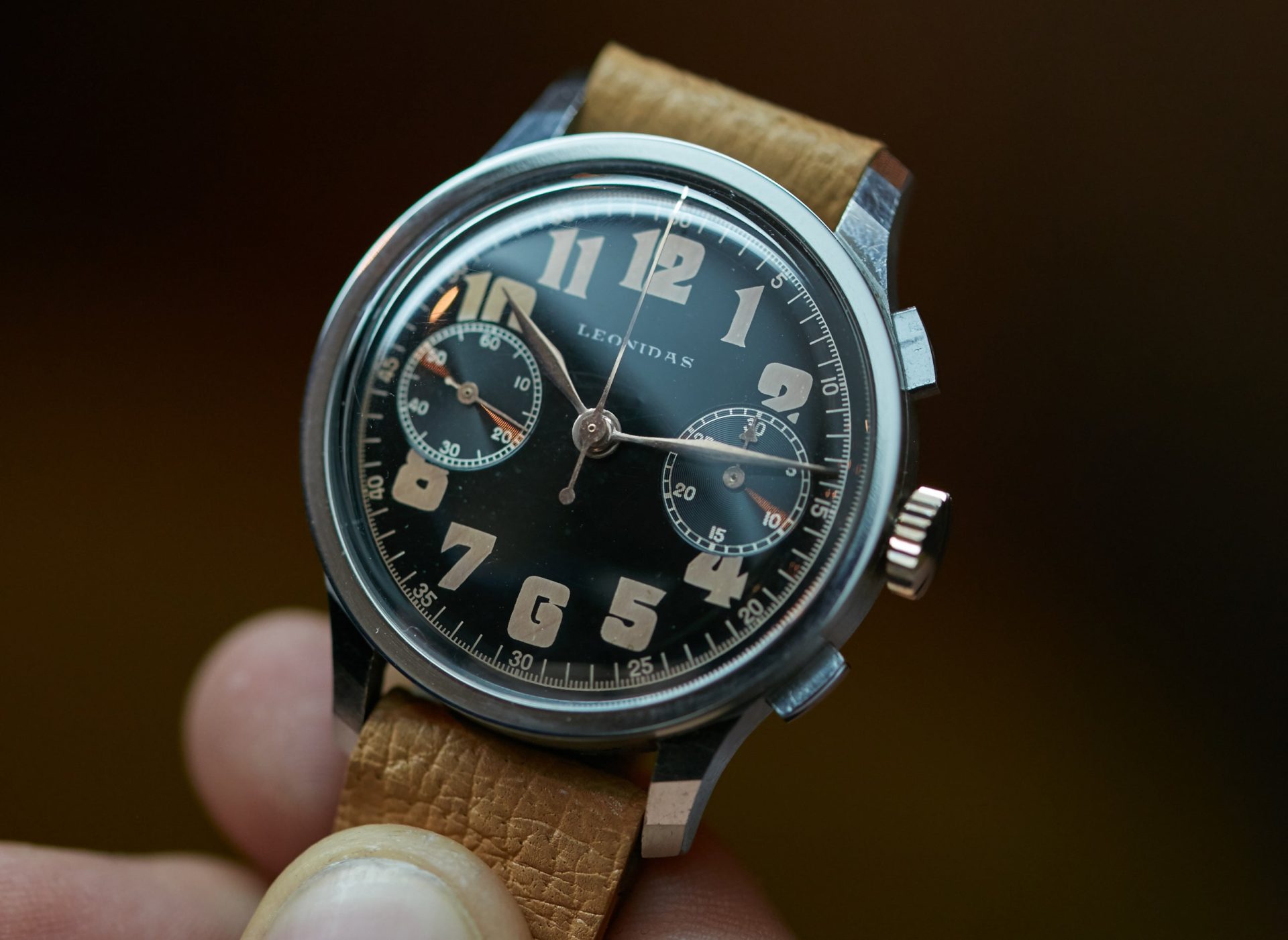 Leonidas chronograph in hand vintage watch A Collected Man London