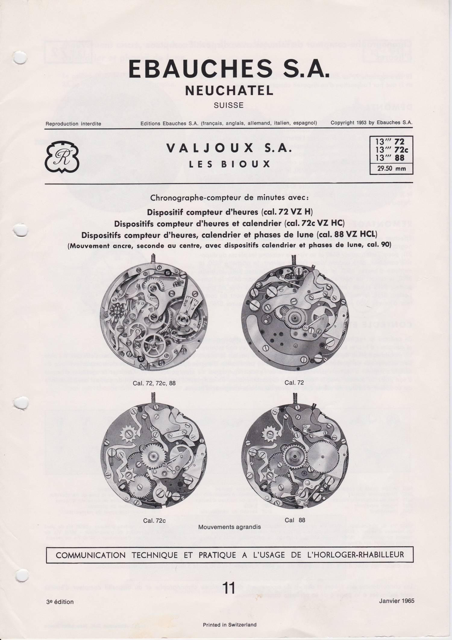 Ebauches S.A. manual showing for movements in The Role Played by ‘Collaborations’ in Watchmaking for A Collected Man London