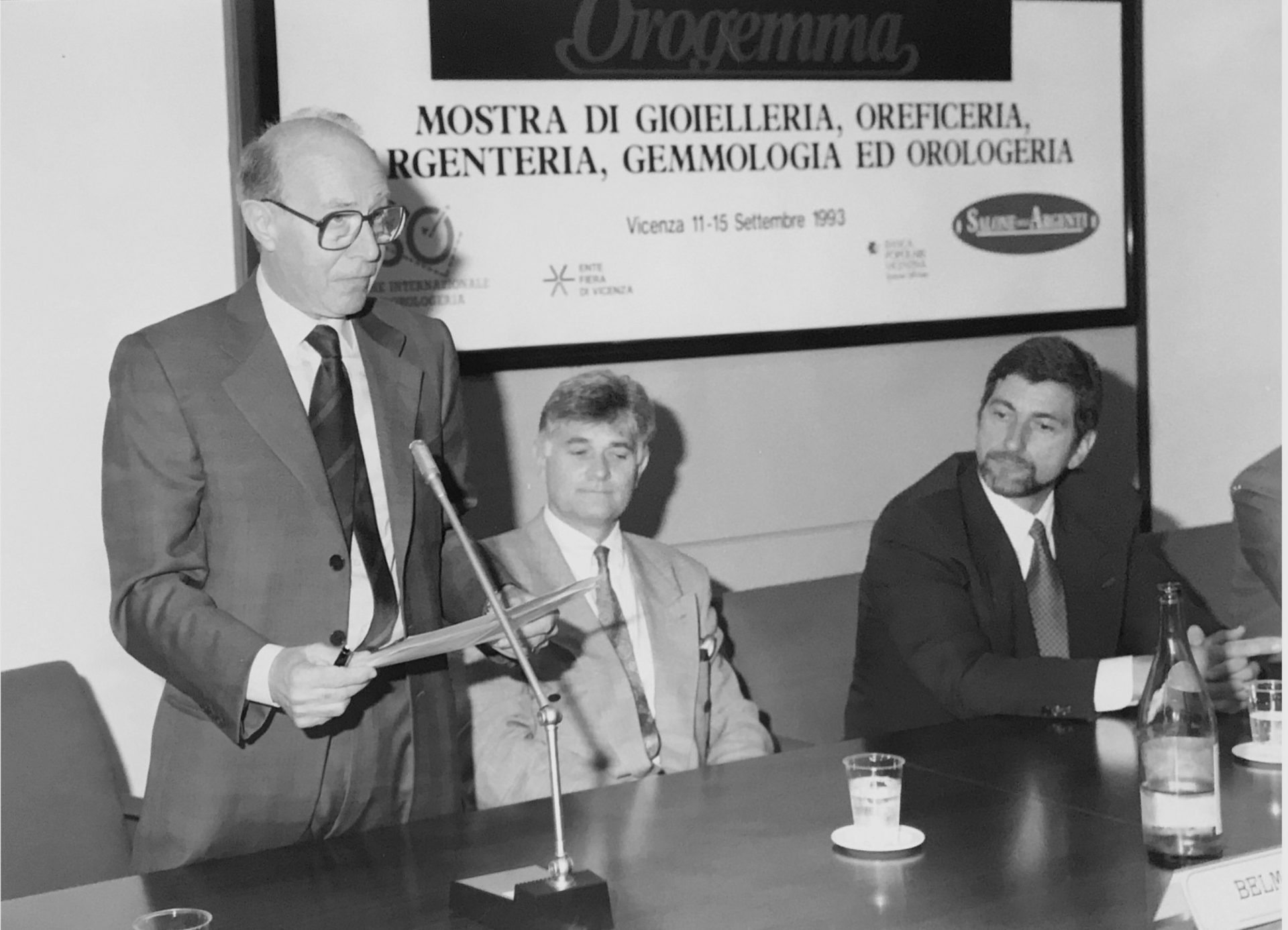 Giorgio Corvo with Henry-John Belmont CEO of Jaeger-LeCoultre and Gunter Blumlein in 1993 for A Collected Man London