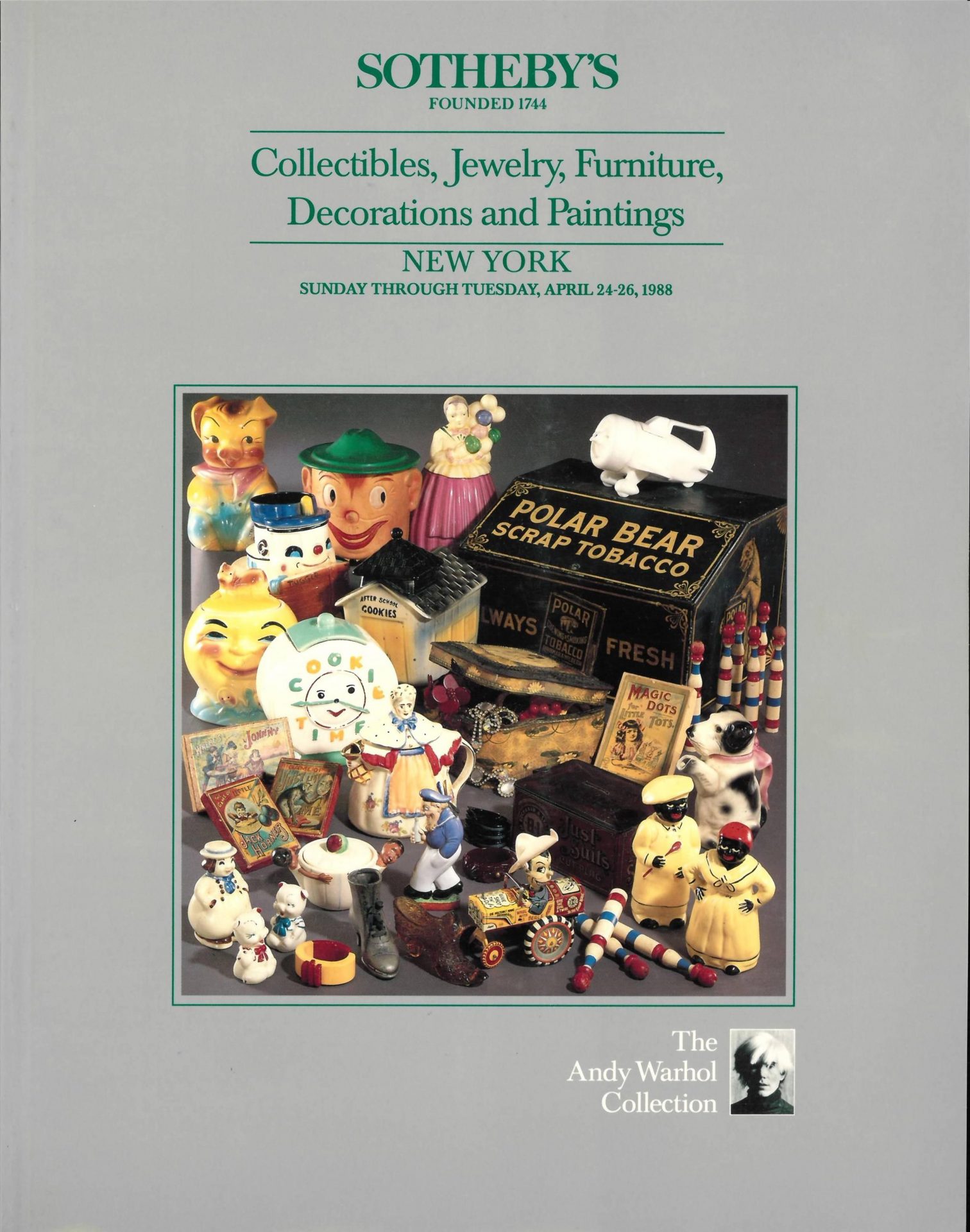Auction catalogue covers in Understanding Andy Warhol as a collector for A Collected Man